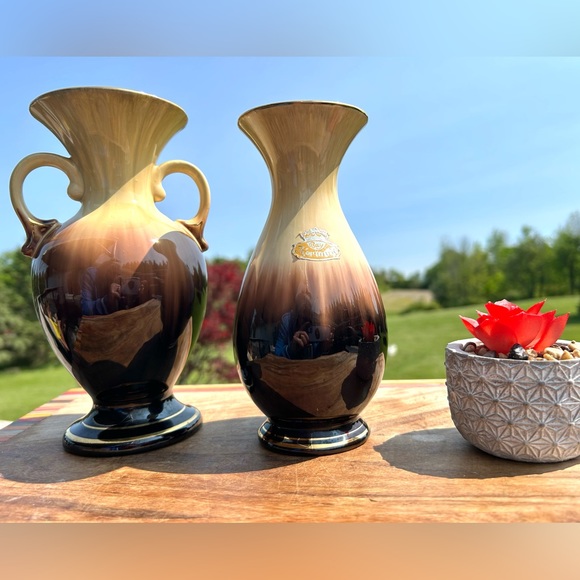 Set of2 MidCentury Bay Keramik West German Vintage Brown Pottery Ceramic Vases - Picture 1 of 12